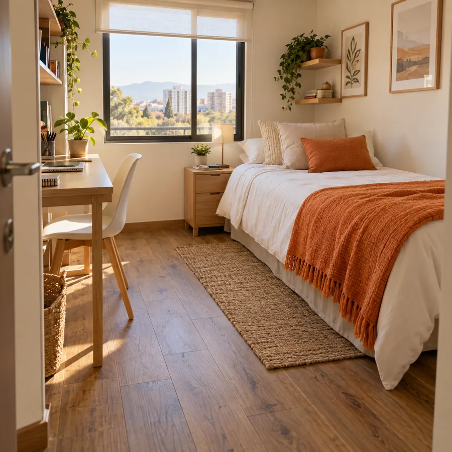 Dormitorio con piso flotante laminado