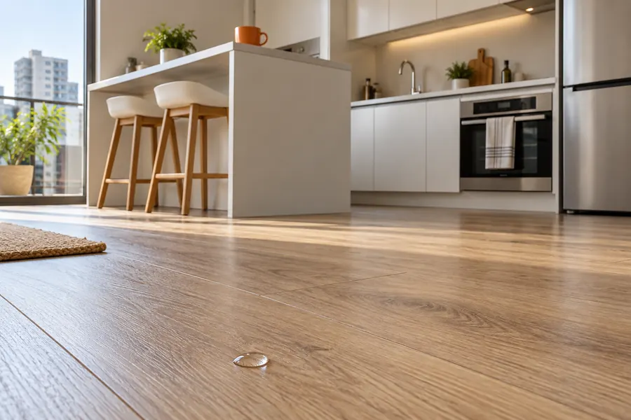 Cocina con piso vinílico SPC resistente al agua